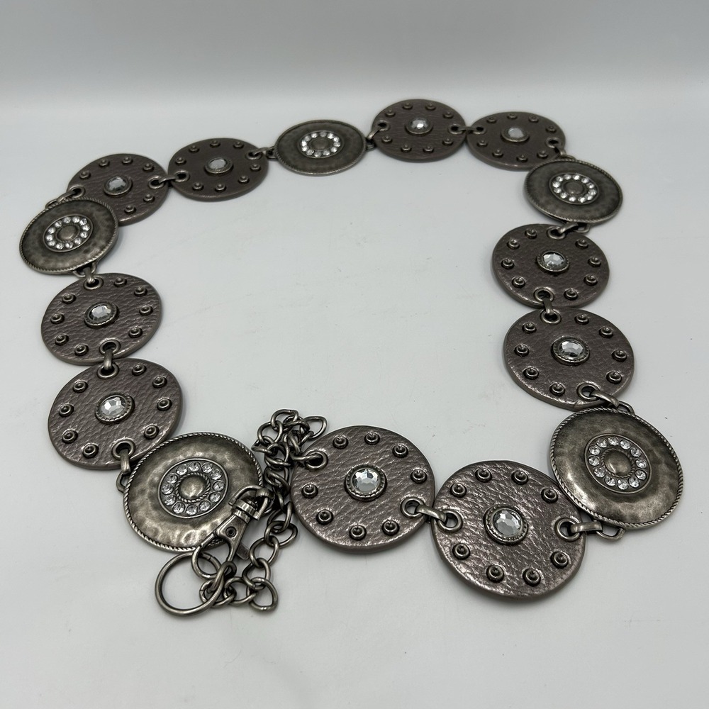 Retro 80s Silver Jewelled‎ Medallion Chain Belt